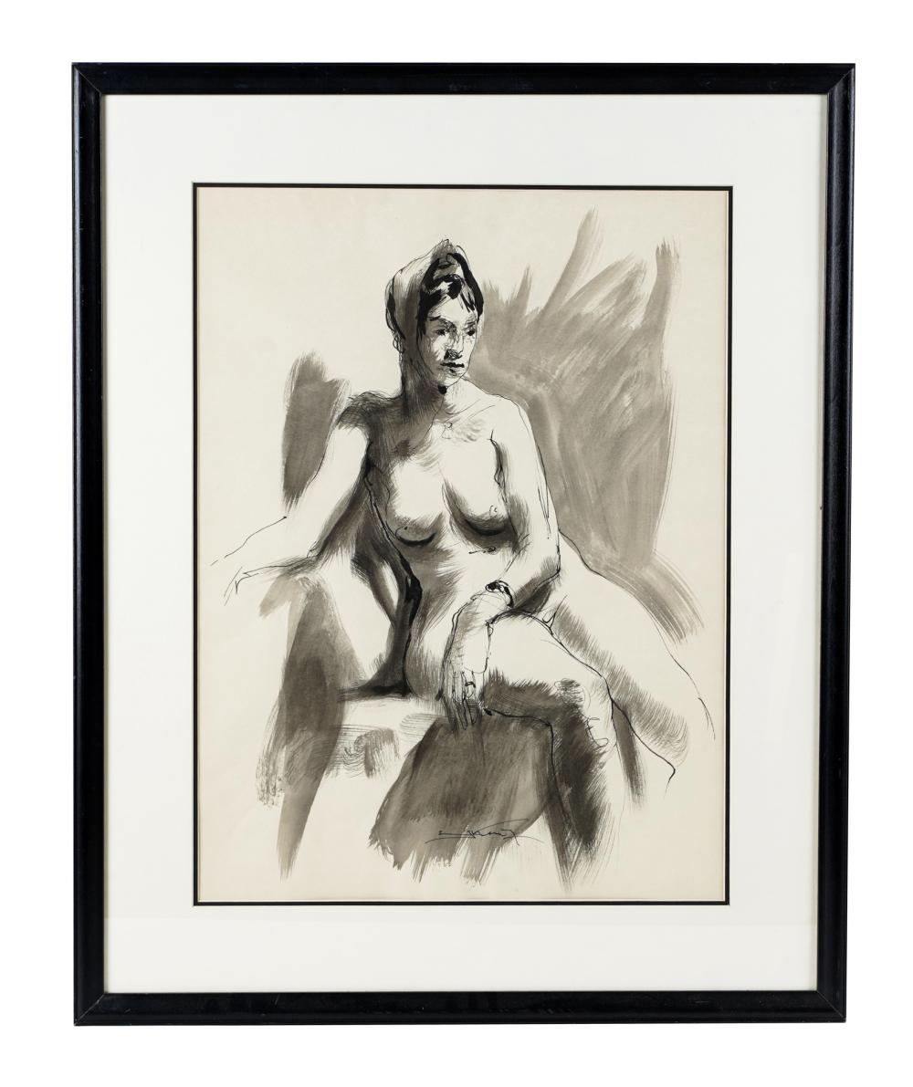 EMIL KOSA, JR.: "SEATED NUDE"ink on