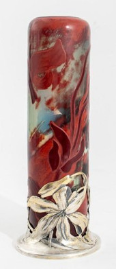 EMILE GALLE GLASS VASE WITH SI