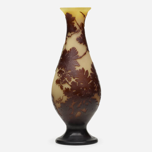 Émile Gallé. Tall vase with oak