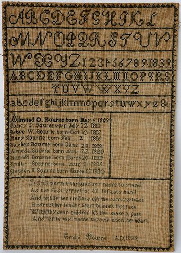 EMILY BOURNE SAMPLER, CIRCA