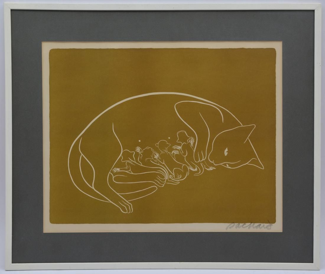 EMMY LOU PACKARD CAT LINOLEUM BLOCK