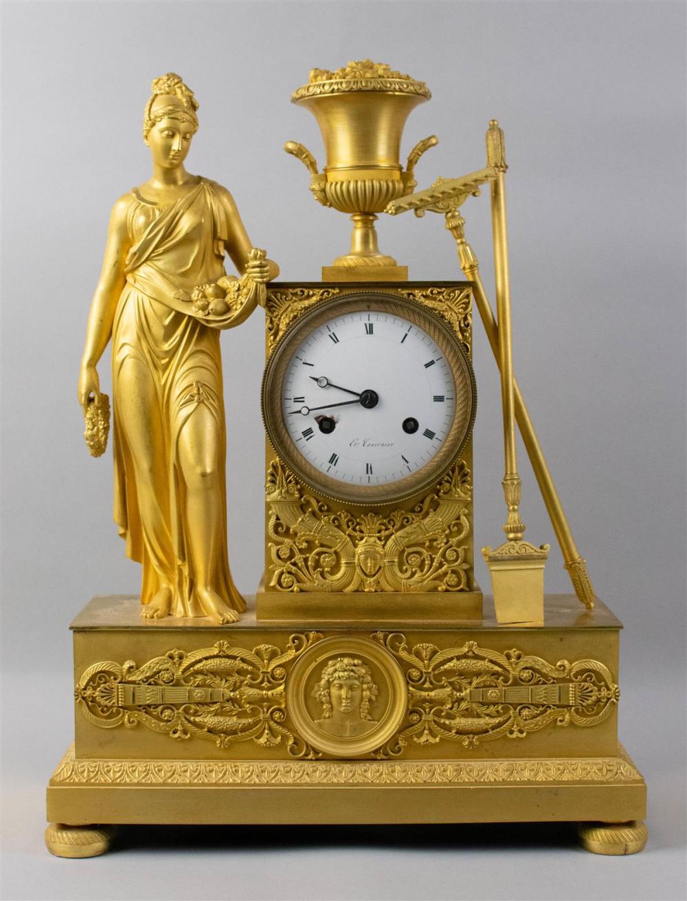 EMPIRE GILT-BRONZE MANTEL CLOCK,