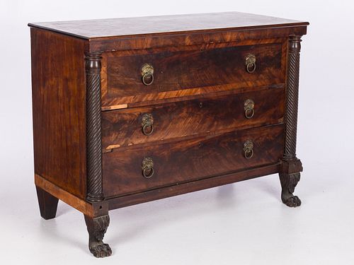 EMPIRE MAHOGANY CHEST OF DRAWERS,