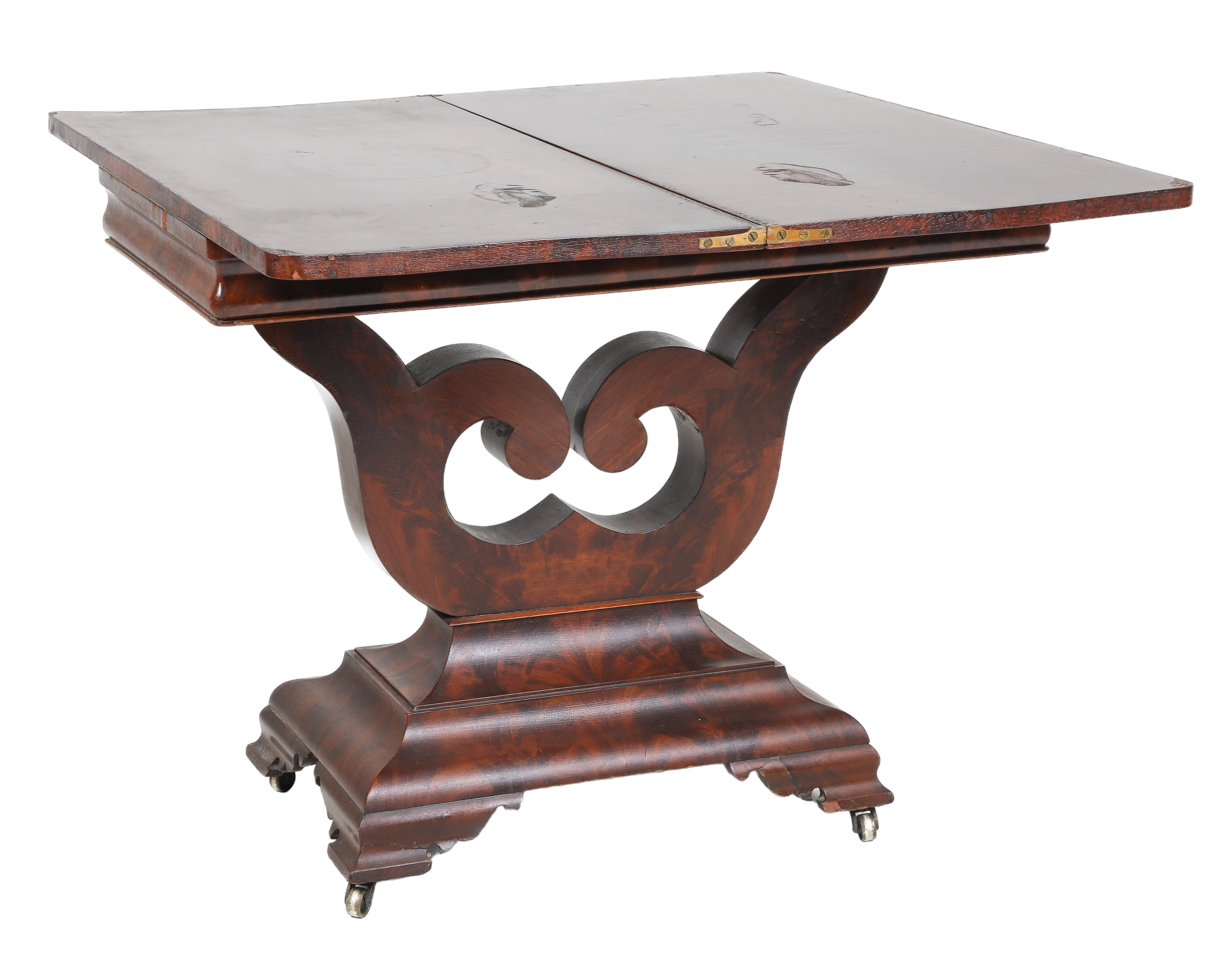Empire mahogany game table, lyre