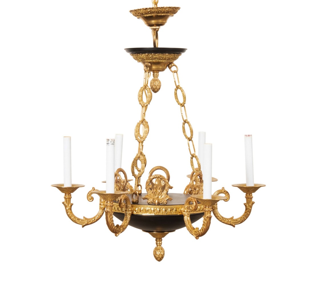 EMPIRE STYLE 6-LIGHT BRASS AND TOLE