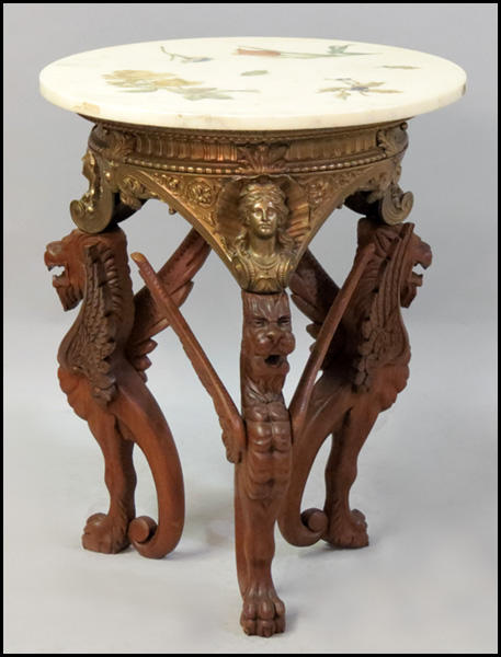 EMPIRE STYLE MARBLE TOP SIDE TABLE.