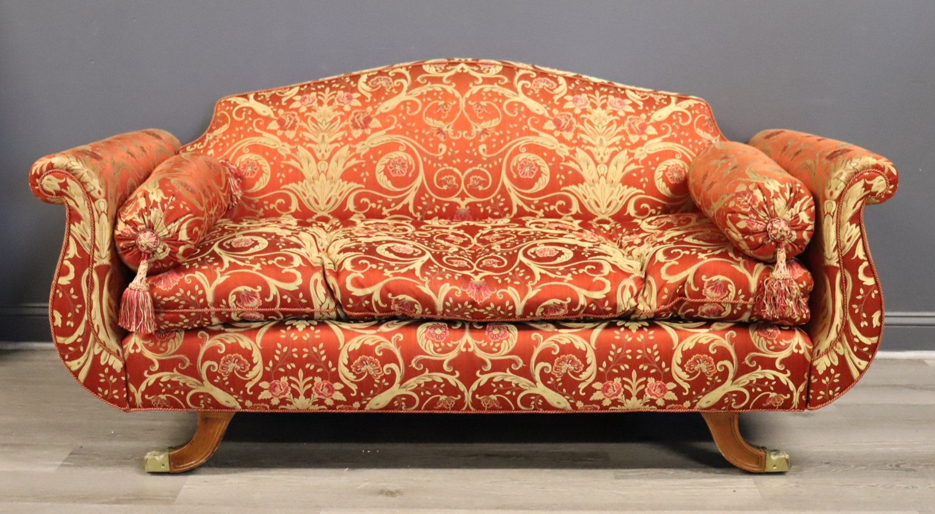 EMPIRE STYLE UPHOLSTERED SCROLL ARM