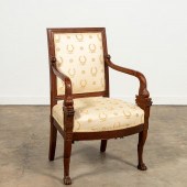 EMPIRE WALNUT FAUTEUIL, ATTR.
