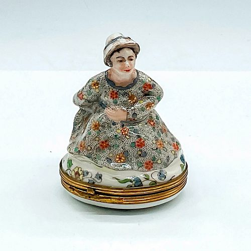 ENAMEL KEEPSAKE BOX, LADY ON
