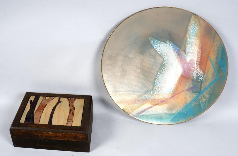 ENAMEL ON COPPER DISH AND WOOD