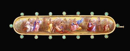 Enameled bar brooch of Grecian