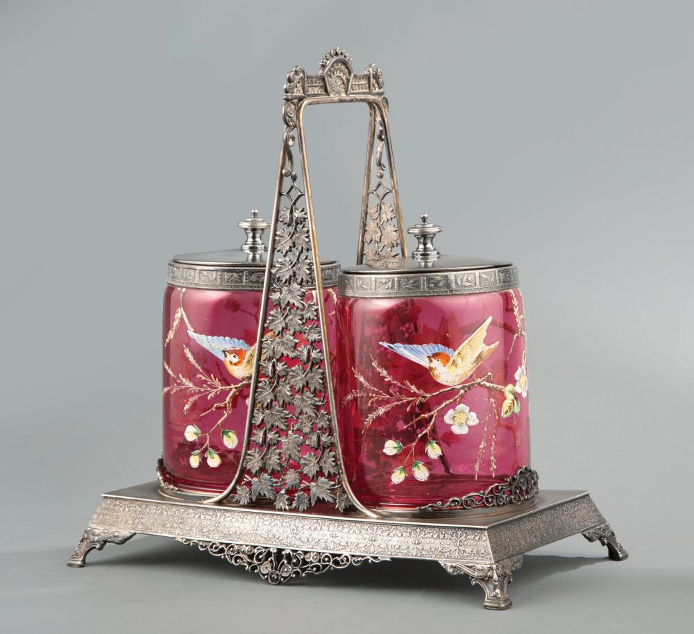 ENAMELED GLASS AND SILVERPLATE