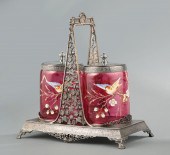 ENAMELED GLASS AND SILVERPLATE