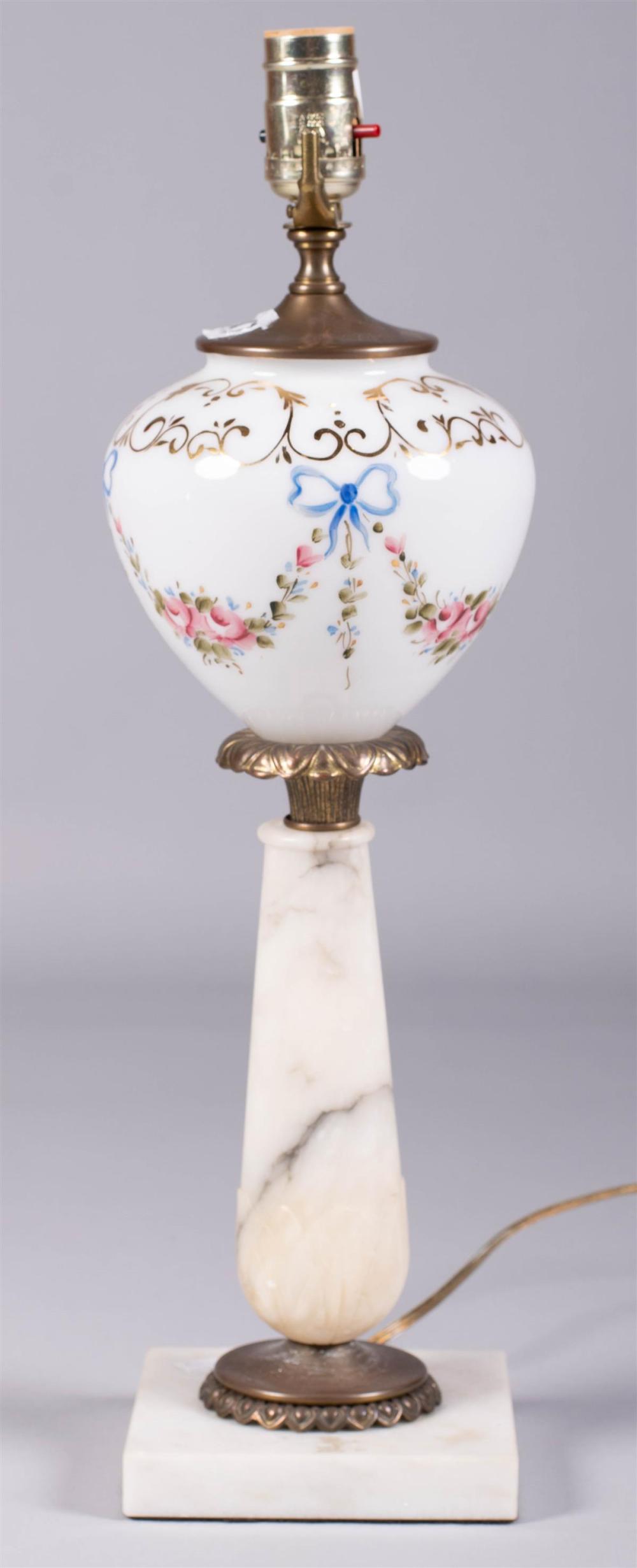 ENAMELED GLASS AND WHITE MARBLE