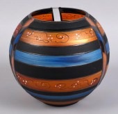 ENAMELED GLASS SPHERICAL VASE,