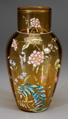 Enameled glass vase, finely