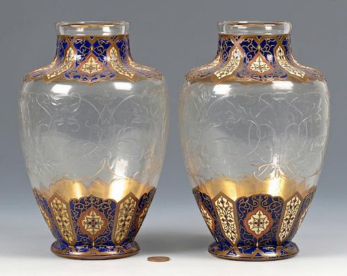 ENAMELED GLASS VASES ATTR.