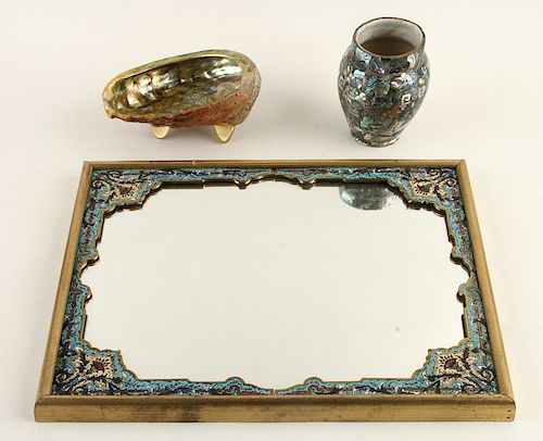 ENAMELED MIRROR & TWO MEXICAN