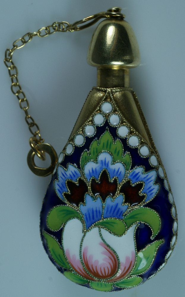 Enameled silver gilt perfume bottle