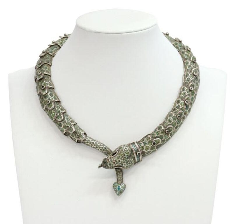 ENAMELED STERLING SERPENT NECKLACE,