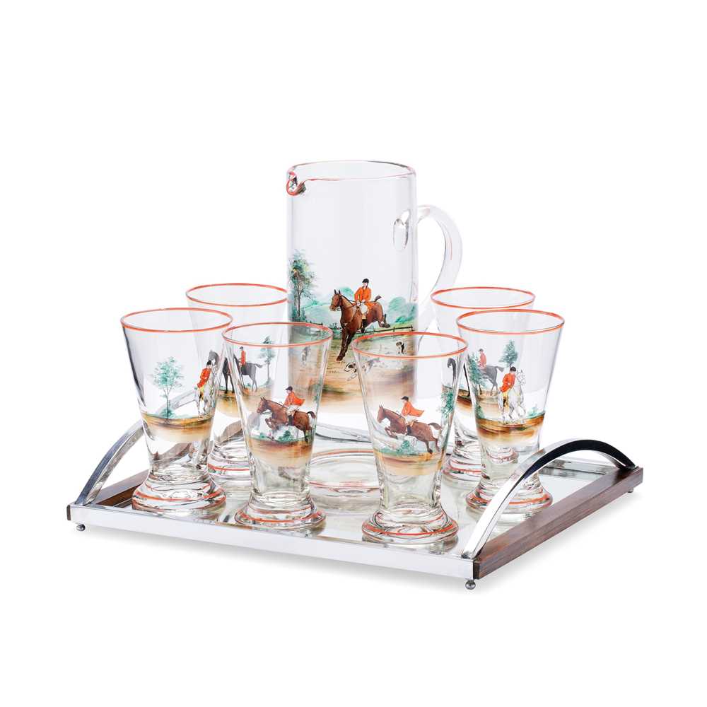 ENAMELLED GLASS LEMONADE SET, OF