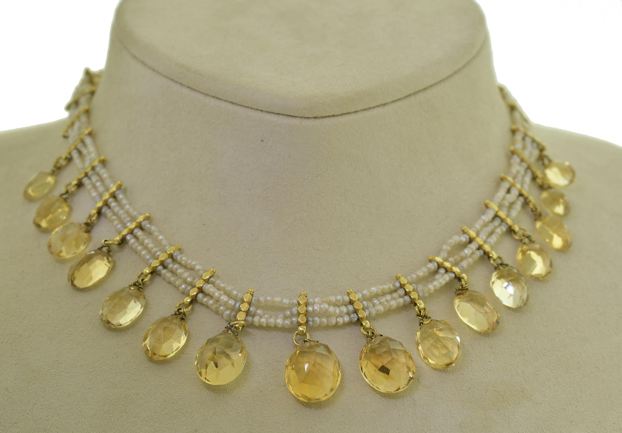 ENGLISH 14K GOLD CITRINE & PEARL