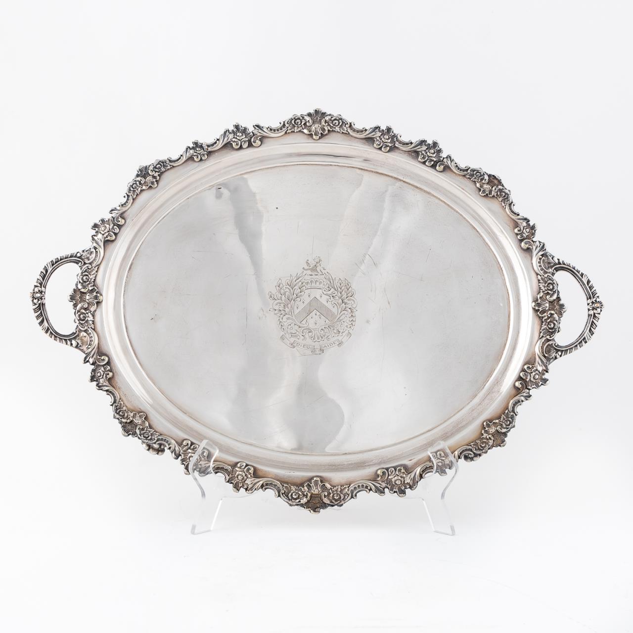 ENGLISH ARMORIAL SILVERPLATE FOOTED