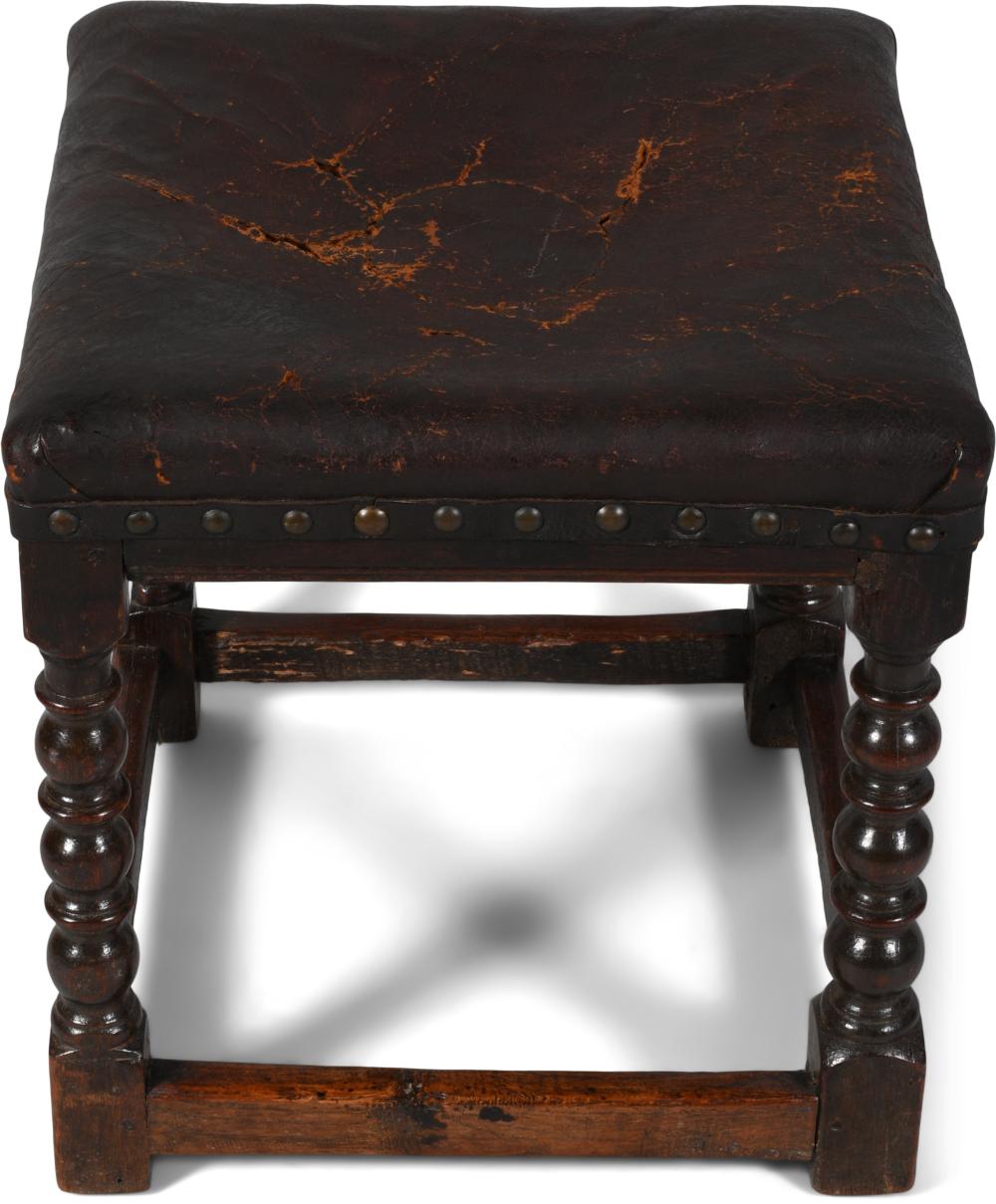 ENGLISH BAROQUE OAK STOOL, EARLY