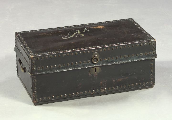 English Black Leather Trunk with