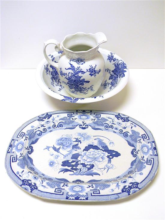 English blue and white pitcher