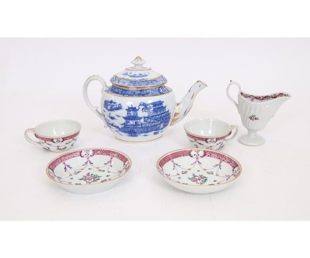 English blue decorated teapot