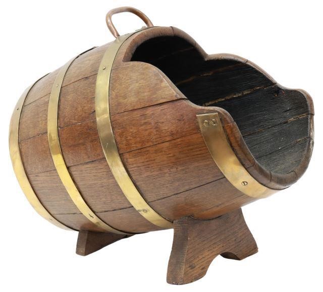 ENGLISH BRASS-BANDED OAK STAVE