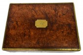 ENGLISH BRASS-BOUND BURLED WAL