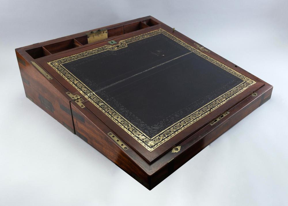 ENGLISH BRASS-BOUND MAHOGANY LAP