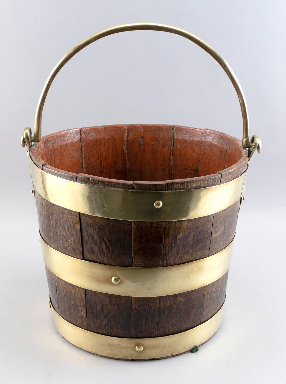ENGLISH BRASS-BOUND OAK PEAT BUCKET