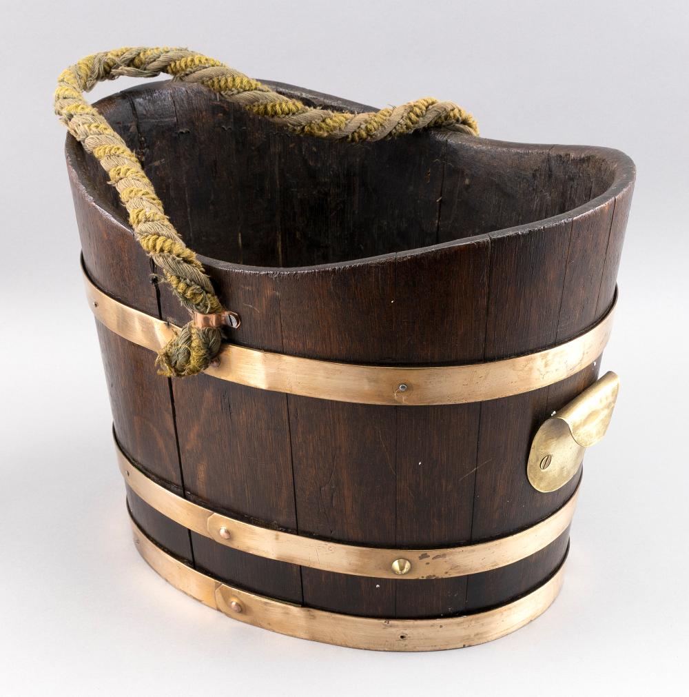 ENGLISH BRASS-BOUND OAK PEAT BUCKET