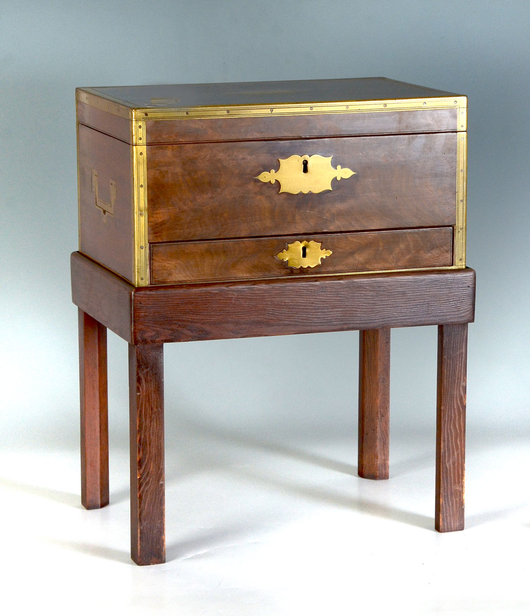 ENGLISH BRASS BOUND SILVER CHEST ON
