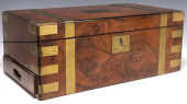 ENGLISH BRASS-BOUND WALNUT WRI