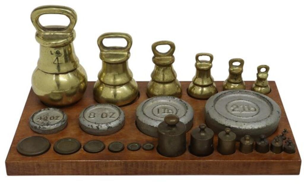ENGLISH BRASS & IRON WEIGHT SET FOR