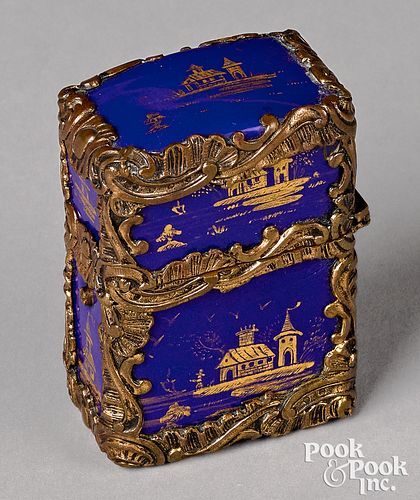 ENGLISH BRASS MOUNTED ENAMEL