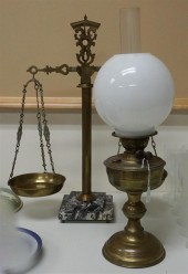 ENGLISH BRASS OIL LAMP AND FRE