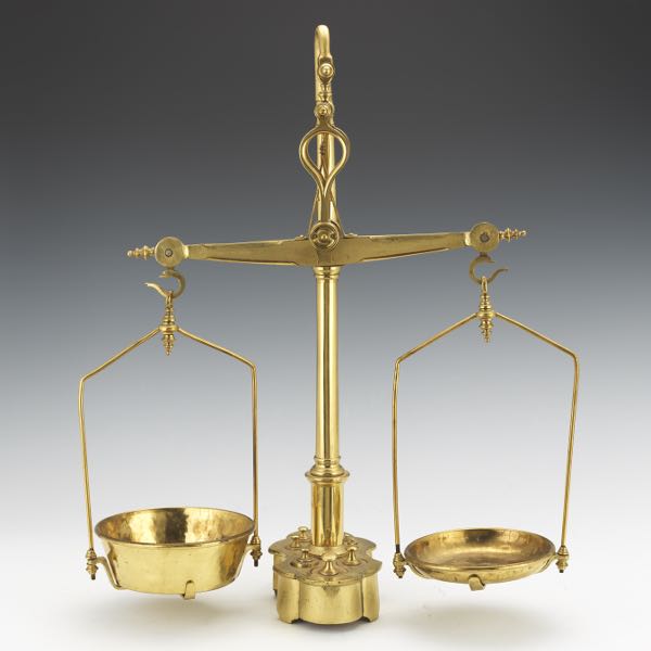 ENGLISH BRASS SCALES 26 ½"H x 21"