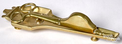 ENGLISH BRASS SNUFFER AND TRAY,