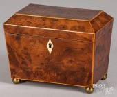 ENGLISH BURL VENEER TEA CADDY,