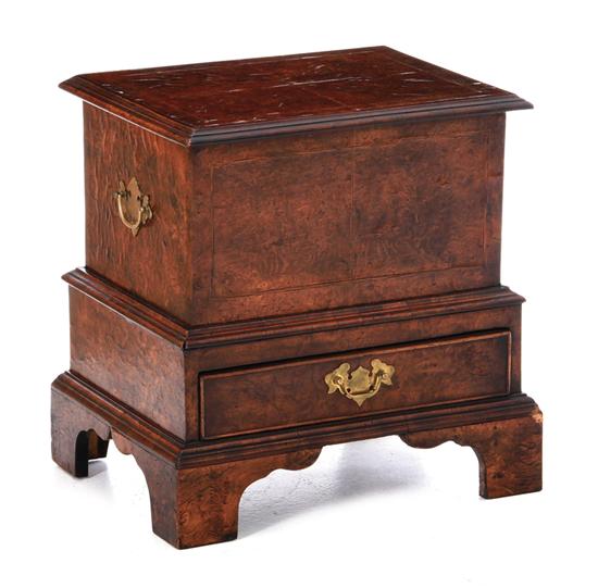 English burl walnut box on stand