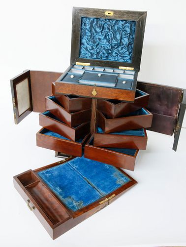 ENGLISH BURLED WOOD JEWELRY BOX,