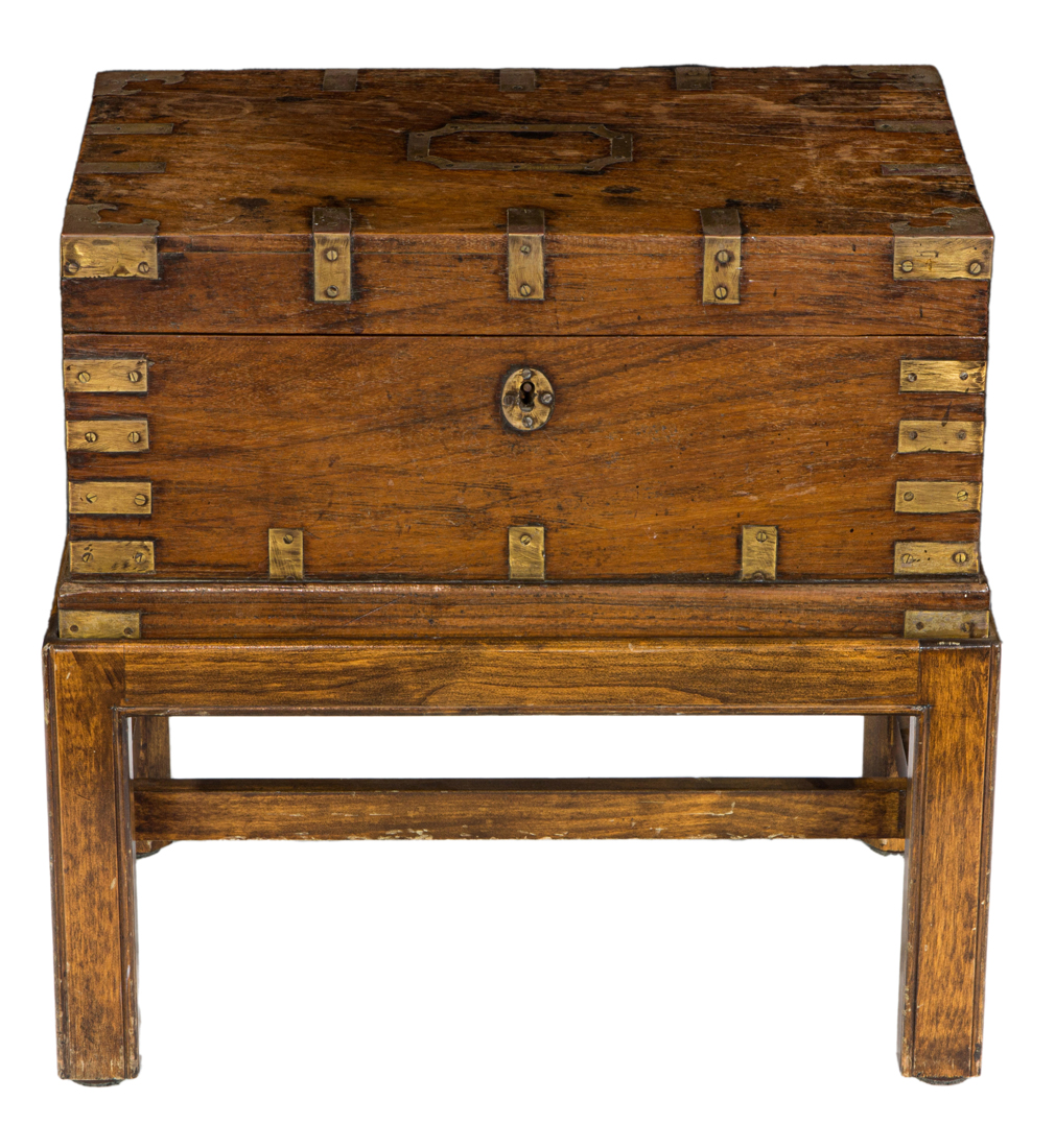 ENGLISH CAMPAIGN CHEST ON STAND