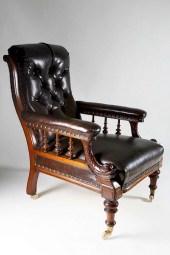 ENGLISH CARVED MAHOGANY AND LE