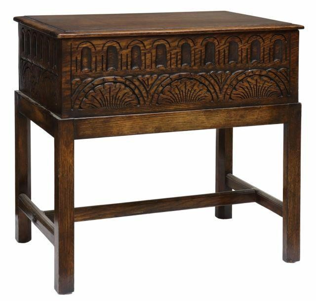 ENGLISH CARVED OAK BIBLE BOX ON