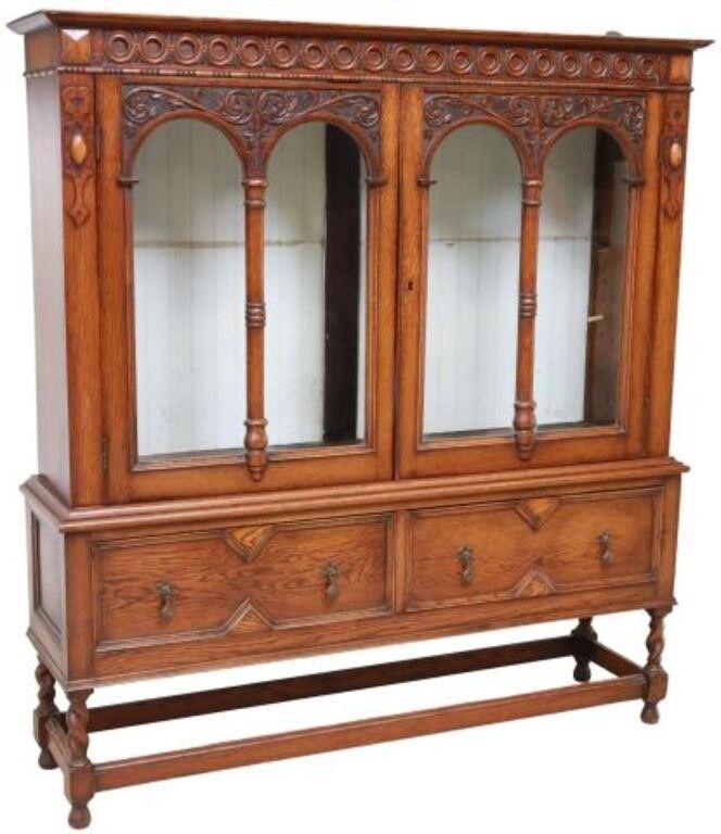ENGLISH CARVED OAK BOOKCASE OR